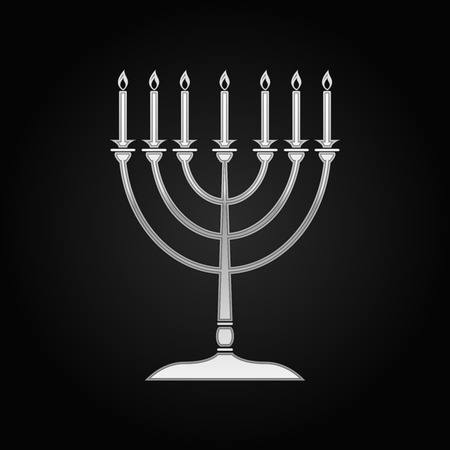 Silver Hanukkah menorah icon on black background. Vector Illustrationのイラスト素材