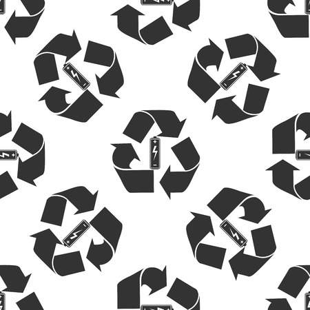 Battery with recycle symbol - renewable energy concept icon seamless pattern on white background. Vector Illustrationのイラスト素材