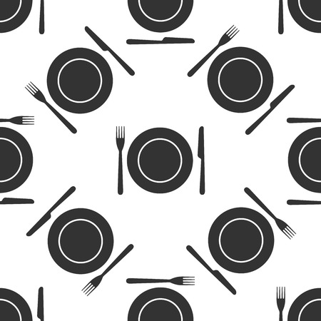 Plate,fork and knife icon seamless pattern on white background. Vector Illustrationのイラスト素材