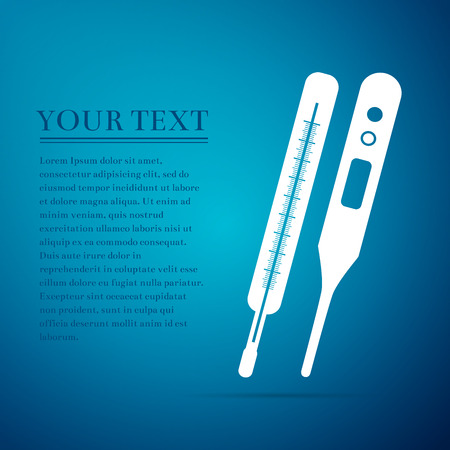 Medical thermometer flat icon on blue background.のイラスト素材