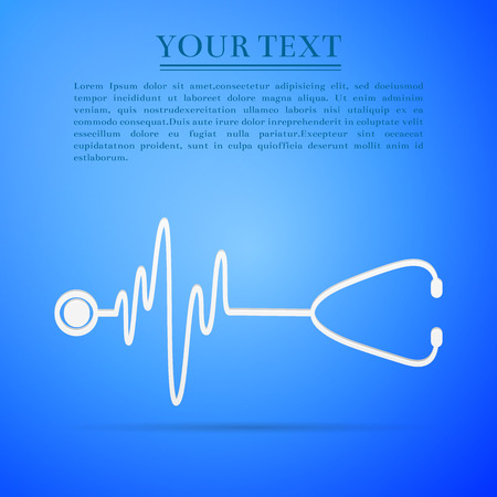 Stethoscope with a heart beat flat icon on blue background.のイラスト素材