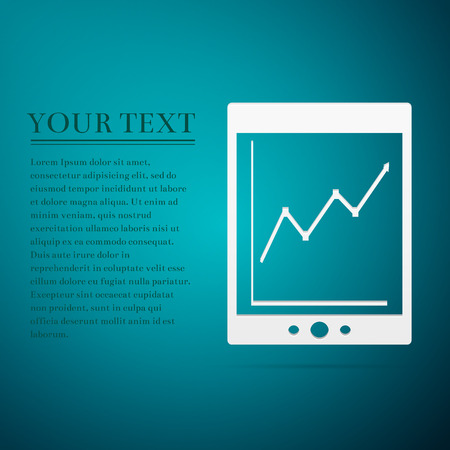 Tablet with business charts flat icon on blue background.のイラスト素材