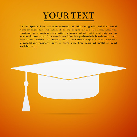 Graduation cap flat icon on orange background. Vector Illustrationのイラスト素材