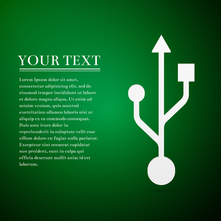 USB symbol flat icon on green background.のイラスト素材