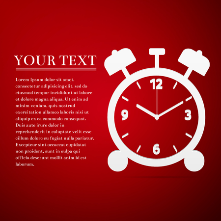 Alarm clock flat icon on red background. Vector Illustrationのイラスト素材