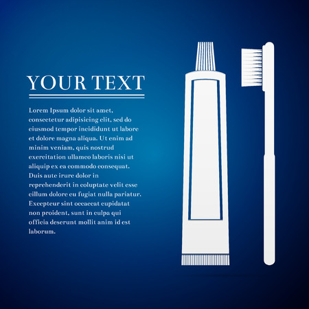Toothbrush and toothpaste flat icon on blue background.のイラスト素材