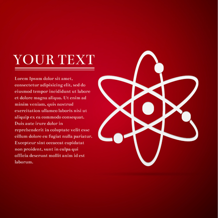 Atom flat icon on red background. Vector Illustrationのイラスト素材