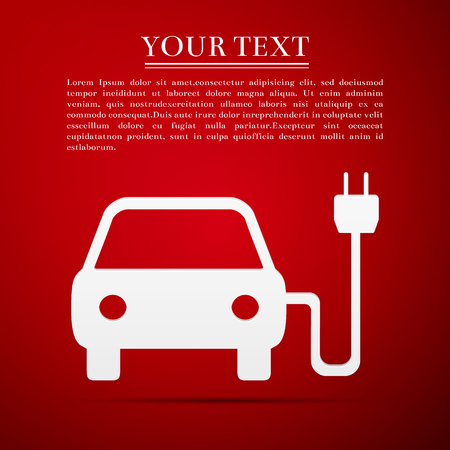 Electric powered car symbol flat icon on red background. Vector Illustrationのイラスト素材