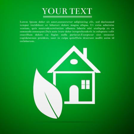 Eco House flat icon on green background. Vector Illustrationのイラスト素材