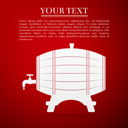 Wooden barrel with tap flat icon on red background. Vector Illustrationのイラスト素材