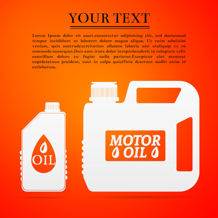 Blank plastic canister for motor oil flat icon on orange background. Vector Illustrationのイラスト素材