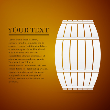 Wooden barrel flat icon on brown background. Vector Illustrationのイラスト素材