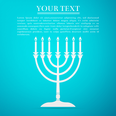Hanukkah menorah flat icon on blue background. Vector Illustrationのイラスト素材