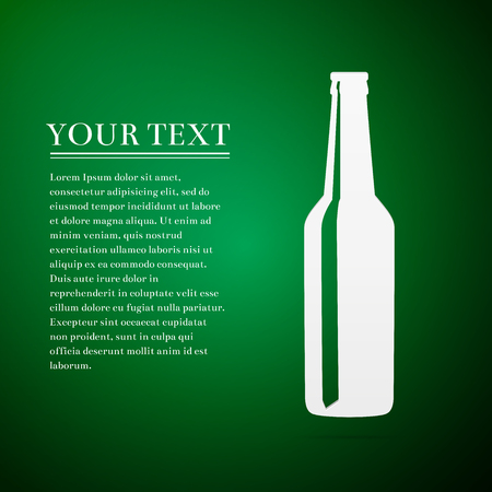 Beer bottle flat icon on green background. Vector Illustrationのイラスト素材