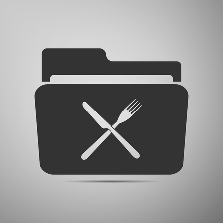 Crossed fork over knife grey folder flat icon on grey background. Vector Illustrationのイラスト素材