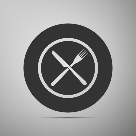 Restaurant icon. Crossed fork and knife flat icon on grey background. Vector Illustrationのイラスト素材