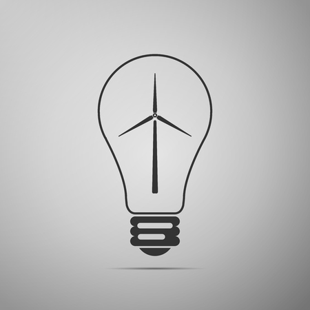 Light bulb with a wind turbines as idea of eco-friendly source of energy flat icon on grey background. Vector Illustrationのイラスト素材
