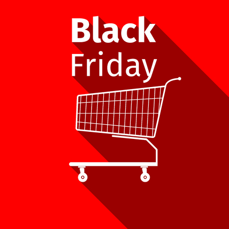 Black friday sale. Shopping cart flat icon on grey background. Vector Illustrationのイラスト素材