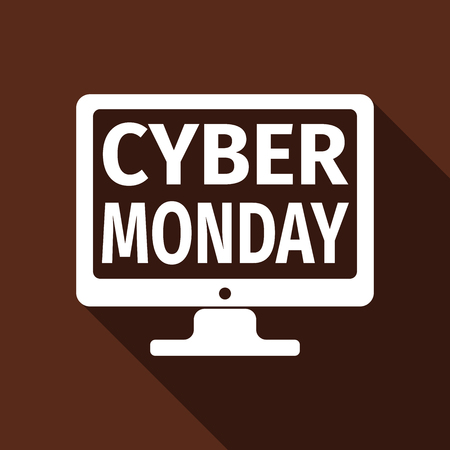 Monitor with Cyber Monday on screen flat icon long shadow. Vector Illustrationのイラスト素材
