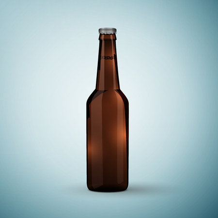 Glass beer brown bottle icon isolated on blue background. Vector Illustrationのイラスト素材