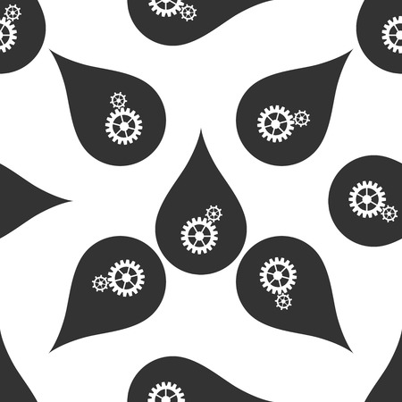 Water drop with gears. Abstract concept for ecology theme, green eco energy, technology and industry icon seamless pattern on white background. Vector Illustrationのイラスト素材