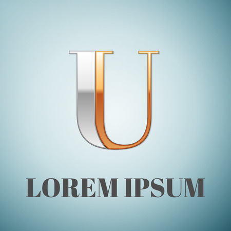 Vector graphic elegant silver and gold impossible font, symbol, alphabet, Letter Uのイラスト素材