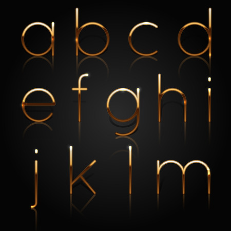 Golden alphabet. Set of golden letters isolated on black background. Vector Illustrationの写真素材