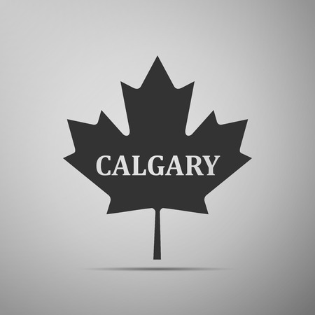 Canadian maple leaf with city name Calgary flat icon on grey background. Vector Illustrationの写真素材