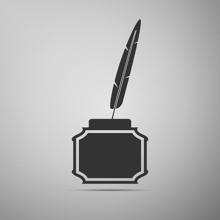 Feather and inkwell flat icon on grey background. Vector Illustrationのイラスト素材