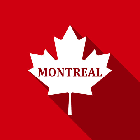 Canadian maple leaf with city name Montreal flat icon with long shadow. Vector Illustrationのイラスト素材