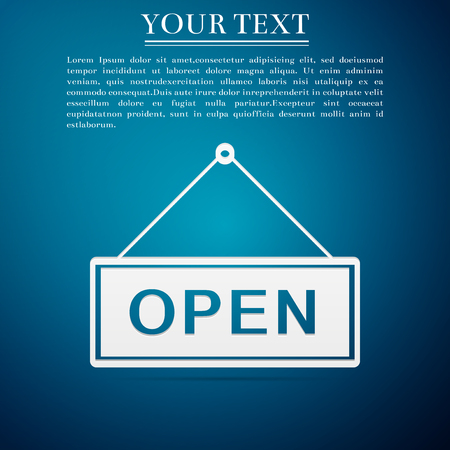 Open door sign flat icon on blue background. Vector Illustrationのイラスト素材