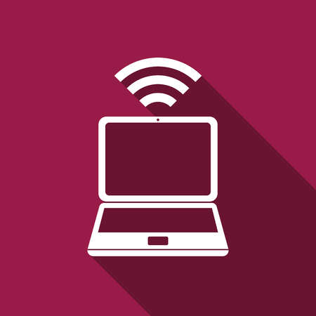 Laptop and wireless icon. Wireless technology, wifi connection, wireless network, hotspot concept icon isolated with long shadow. Flat design. Vector Illustrationのイラスト素材