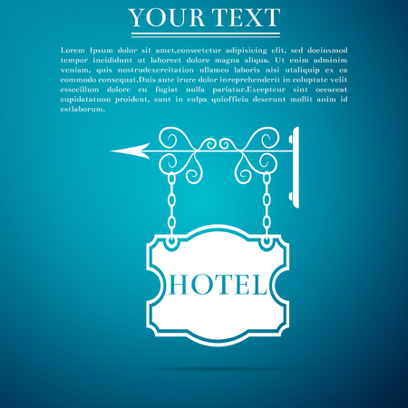 Hotel sign icon isolated on blue background. Flat design. Vector Illustrationのイラスト素材