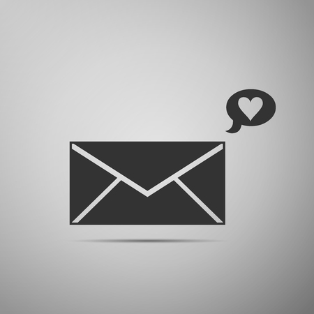 Envelope with Valentine heart icon isolated on grey background. Message love. Letter love and romance. Flat design. Vector Illustrationのイラスト素材