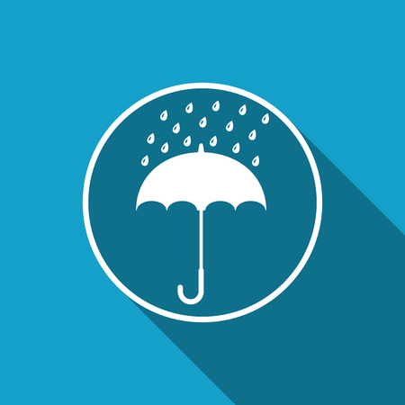 Umbrella and rain drops icon isolated with long shadow. Flat design  Vector Illustrationのイラスト素材