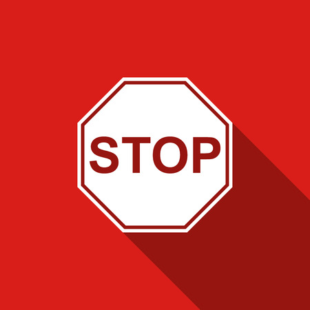 Stop sign icon isolated with long shadow. Traffic regulatory warning stop symbol. Flat design. Vector Illustrationのイラスト素材