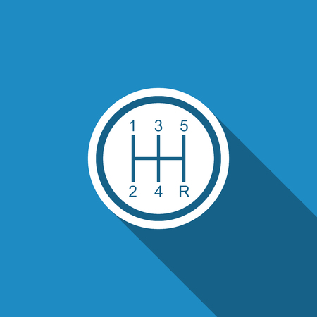 Gear shifter icon isolated with long shadow. Transmission icon. Flat design. Vector Illustrationのイラスト素材