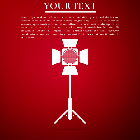 Movie spotlight icon isolated on red background. Light Effect. Scene, Studio, Show. Flat design. Vector Illustrationのイラスト素材
