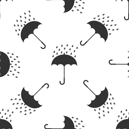 Umbrella and rain drops icon seamless pattern on white background. Flat design. Vector Illustrationのイラスト素材