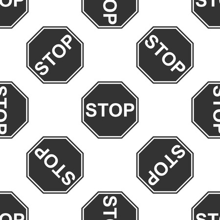 Stop sign icon seamless pattern on white background. Traffic regulatory warning stop symbol. Flat design. Vector Illustrationのイラスト素材
