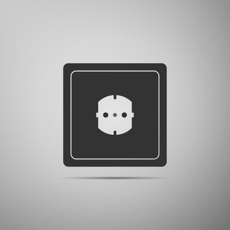 Electrical outlet icon isolated on grey background. Power socket. Rosette symbol. Flat design. Vector Illustrationのイラスト素材