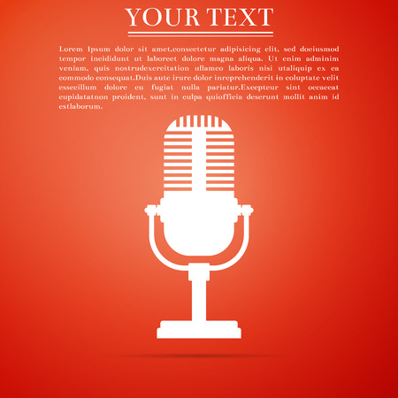 Microphone icon isolated on red background. Flat design. Vector Illustrationのイラスト素材