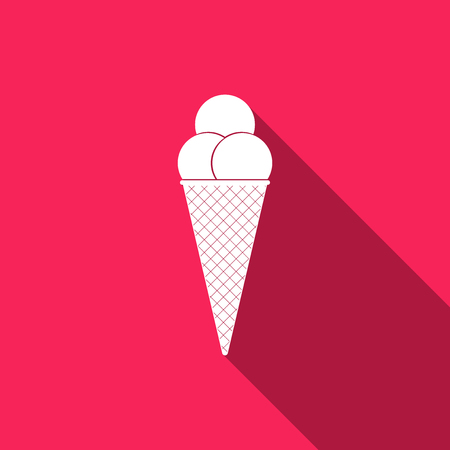 Ice cream in waffle cone icon isolated with long shadow. Flat design. Vector Illustration.のイラスト素材