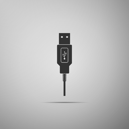 USB cable cord icon isolated on grey background. Connectors and sockets for PC and mobile devices. Computer peripherals connector or smartphone recharge supply. Flat design  Illustration.のイラスト素材