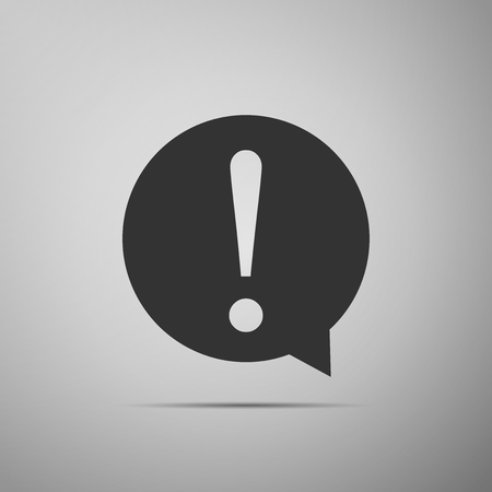 Exclamation mark in circle icon isolated on grey background. Hazard warning symbol. Flat design. Vector Illustrationのイラスト素材