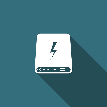Power bank icon isolated with long shadow. Portable charging device. Flat design. Vector Illustrationのイラスト素材