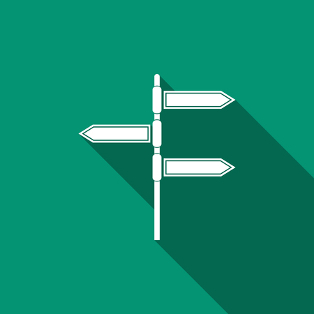 Road traffic sign. Signpost icon isolated with long shadow. Pointer symbol. Blank board with place for text. Isolated street information sign. Direction sign. Flat design. Vector Illustrationのイラスト素材