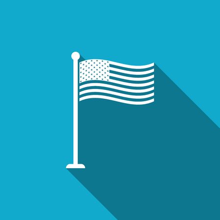 National flag of USA on flagpole icon isolated with long shadow. American flag sign. Flat design. Vector Illustrationのイラスト素材