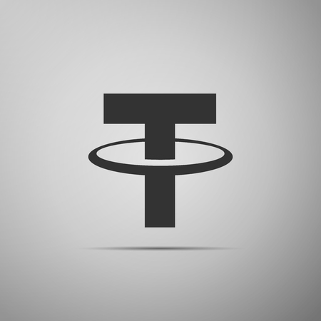 Cryptocurrency coin Tether USDT icon isolated on grey background. Physical bit coin. Digital currency. Altcoin symbol. Blockchain based secure crypto currency. Flat design. Vector Illustrationのイラスト素材