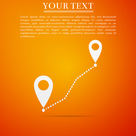 Route location icon isolated on orange background. Map pointer sign. Concept of path or road. GPS navigator. Flat design. Vector Illustrationのイラスト素材